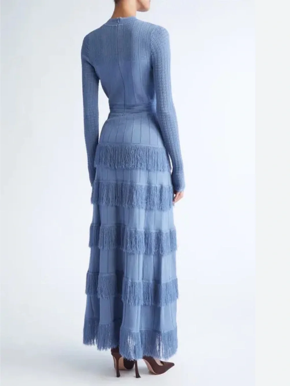 Piper Fringe Long Sleeve Sweater Dress - Light Blue - Picture 3 of 8